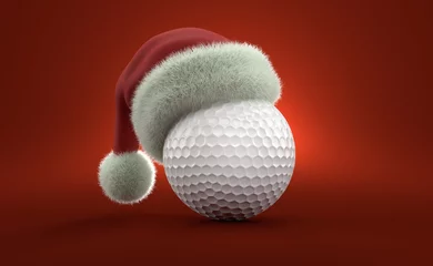 Gordijnen Golf ball with santa hat © Talaj