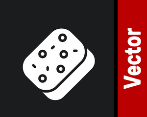 White Sponge with bubbles icon isolated on black background. Wisp of bast for washing dishes. Cleaning service logo. Vector.
