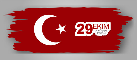 29 Ekim Cumhuriyet Bayrami  - 29 October National Republic Day of Turkey. Banner design concept with red flag. Vector illustration