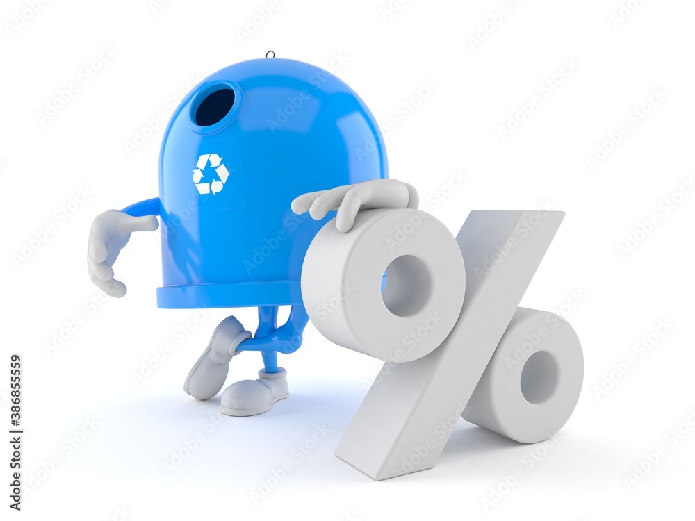 Sticker recycling bin character with percent symbol