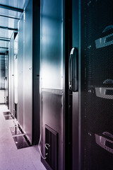 row of sever racks with perspective projection