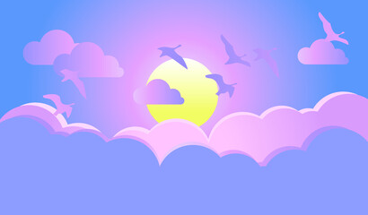 Vector evening sky clouds. Sunset. Background design