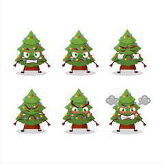 Green christmas tree cartoon character with various angry expressions