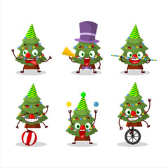 Cartoon character of green christmas tree with various circus shows