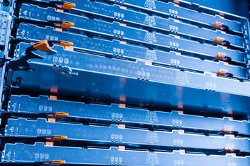 server rack with open tray filled with hard disk array used for