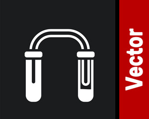 White Test tube and flask - chemical laboratory test icon isolated on black background. Fluid transfer system. Laboratory glassware sign. Vector.