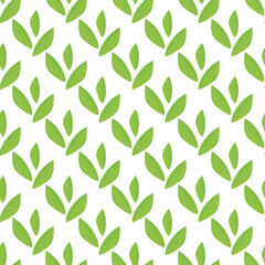 Groups of green leaves seamless vector pattern background. Beautiful backdrop of painterly watercolor effect trios of foliage. Hand drawn geometric botanical design. All over print for spring concept