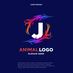 Initial Letter J Logo Design inside Circle Fire or Flames