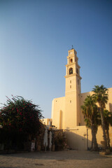 Fototapeta na wymiar Clock Tower of St. Peter's Church, Old Jaffa, Israel
