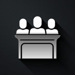 Silver Jurors icon isolated on black background. Long shadow style. Vector.