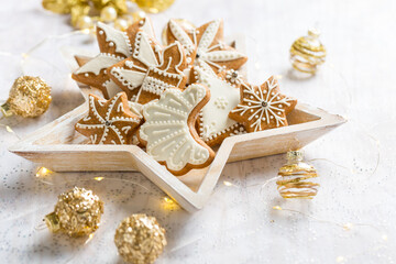 Gingerbread cookies with ornaments for Christmas