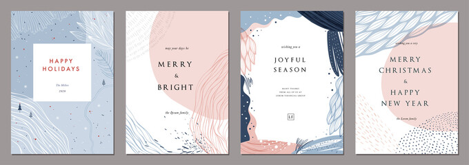 Modern universal artistic templates. Merry Christmas Corporate Holiday cards and invitations. Abstract frames and backgrounds design. Vector illustration.