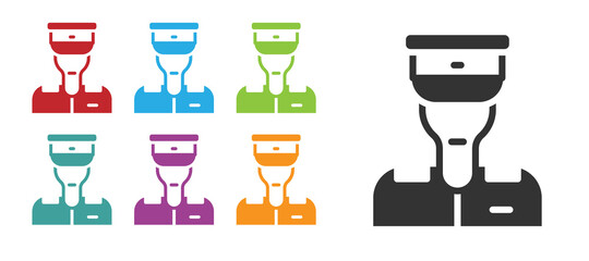 Black Train conductor icon isolated on white background. Set icons colorful. Vector.