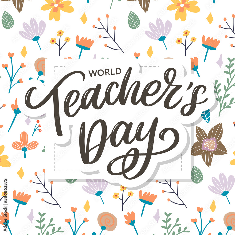 Canvas Prints Happy Teacher's day inscription. Greeting card with calligraphy. Hand drawn lettering. Typography for invitation, banner, poster or clothing design. Vector quote.