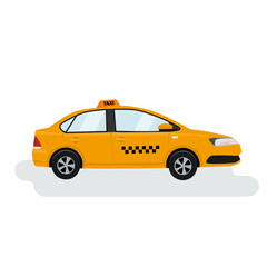 Fototapeta premium Yellow passenger car taxi. Urban passenger transportation. Vector illustration