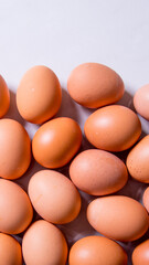 Close-up of fresh brown eggs ,top view,copy space,background,