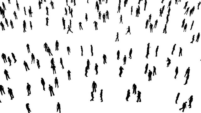 Crowd People Idle and Walking 3D Animation Silhouette 4K resolution White Background