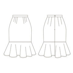 Technical drawing of womens fashion. Womens A-line skirt.