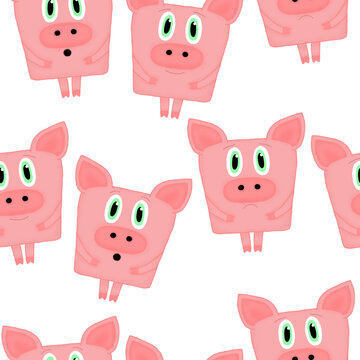 seamless pattern with emotional pigs on a white background