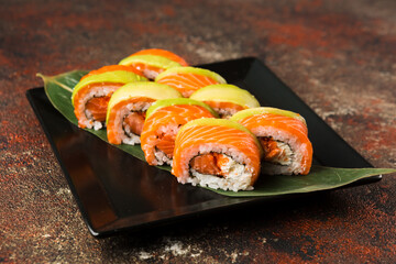 Japanese rolls with rice and fish filling