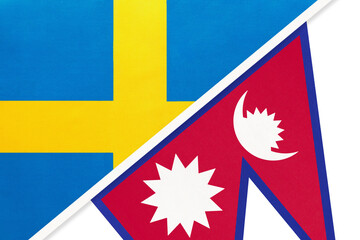 Sweden and Nepal, symbol of national flags from textile.
