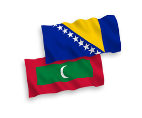 Flags of Bosnia and Herzegovina and Maldives on a white background