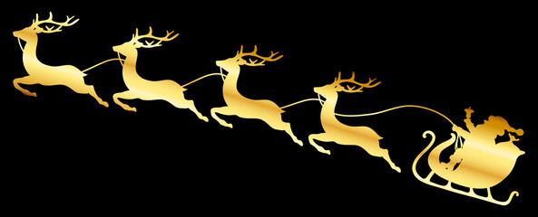 Goldener Weihnachtsschlitten Vier Rentiere Schwarz
