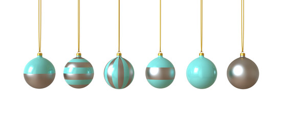 3d rendering silver and blue glass Christmas balls, greeting card holiday christmas and new year.