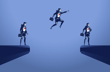 Naklejka na ściany i meble Businessman Big Effort to Make Long Jump Sequence. Business Illustration Concept of Business Steps and Phases in Correct Order