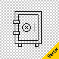Black line Safe icon isolated on transparent background. The door safe a bank vault with a combination lock. Reliable Data Protection. Vector.
