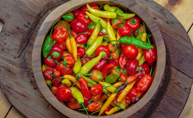 Assorted fresh and fiery hot chili peppers