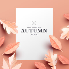 Autumn background layout template with paper leaves and room for text. Vector leaf fashion illustration.