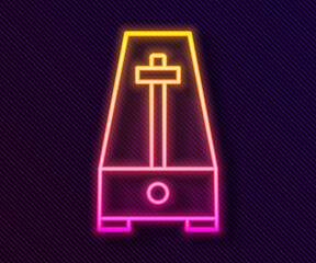 Glowing neon line Classic Metronome with pendulum in motion icon isolated on black background. Equipment of music and beat mechanism. Vector.