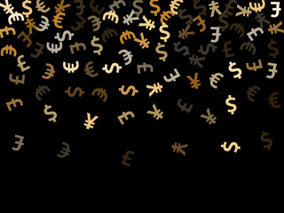 Euro dollar pound yen metallic icons flying currency vector design. Profit growth pattern. Currency 