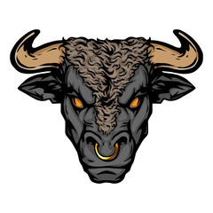Cool horned bull portrait. tattoo. hand drawn. illustration