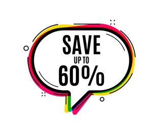 Save up to 60%. Speech bubble vector banner. Discount Sale offer price sign. Special offer symbol. Thought or dialogue speech balloon shape. Discount chat think bubble. Vector