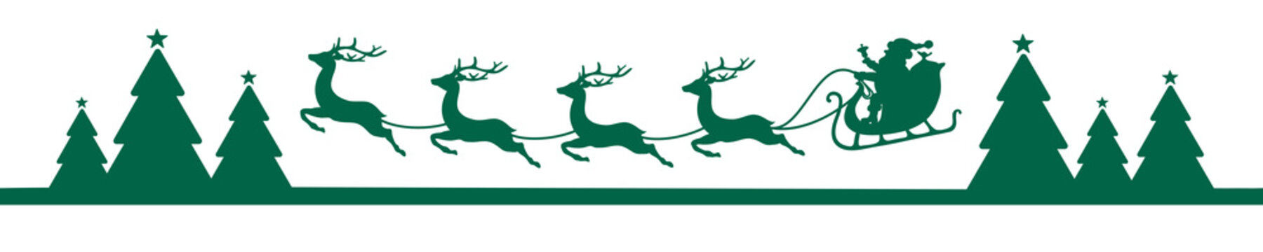 Banner Fliegender Weihnachtsschlitten &Uuml;ber Wald Dunkelgr&uuml;n