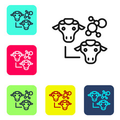 Black line Cloning icon isolated on white background. Genetic engineering concept. Set icons in color square buttons. Vector.