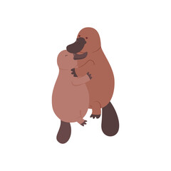 a pair of platypuses in love. Vector flat illustration animal isolated on white background