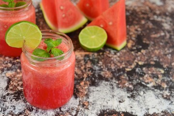 Refreshing summer drink watermelon, mint and lime