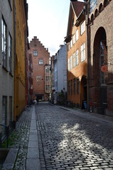 Fototapeta na wymiar Old town Copenhagen, architecture and urban scenary seen while visiting Copenhagen capital city of Denmark.