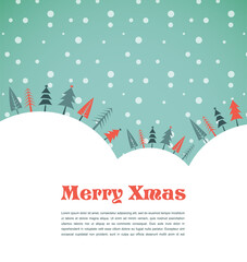 Fototapeta na wymiar Merry Christmas greeting card template with winter forest background and white text area
