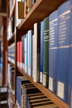 Library Shelves With Old Books In Italian Venetian Palace