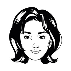 cute young woman head pop art line style