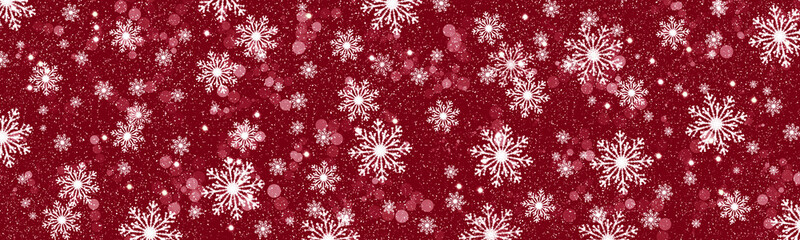 White snowflakes on red background. Christmas background.