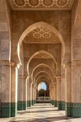 Fototapeta na wymiar Corridor of the Hassan II mosque in Casablanca, Morocco