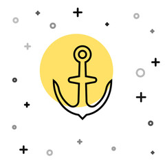 Black line Anchor icon isolated on white background. Random dynamic shapes. Vector.