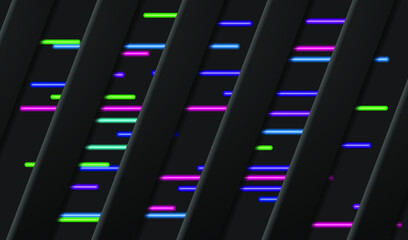 Vector technology background. Black layered background with neon highlights. Vector EPS10