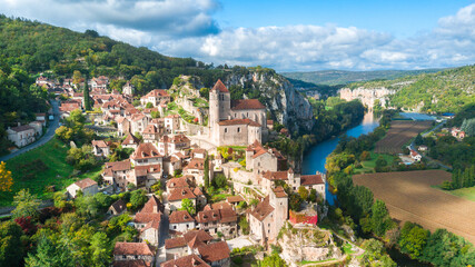 aerial view of medieval town in dordogne, France - obrazy, fototapety, plakaty