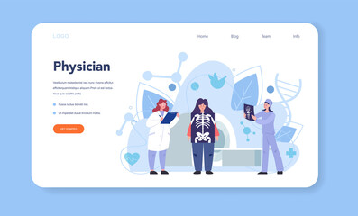 Doctor web banner or landing page. Therapist examine a patient.